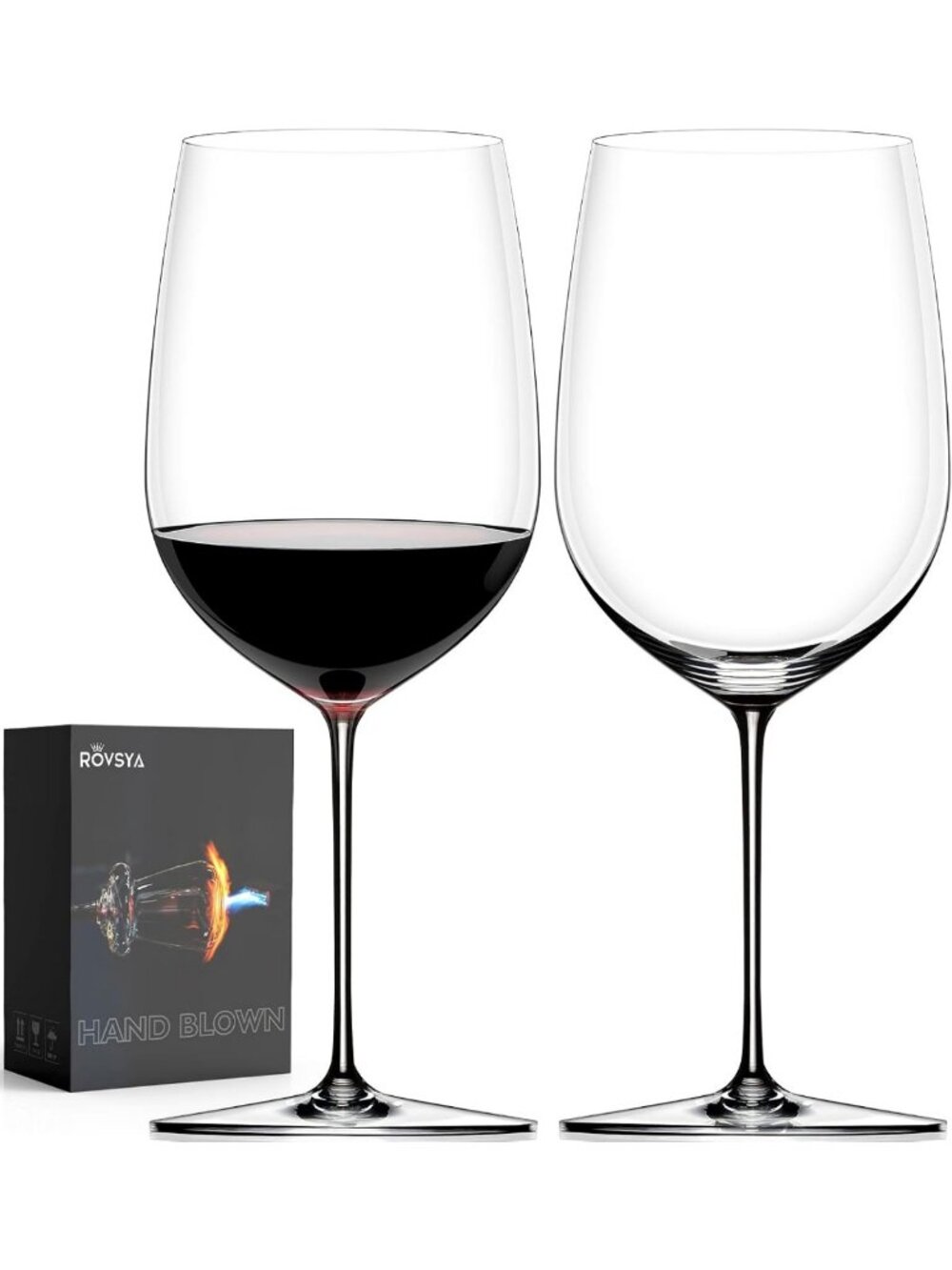 Giant Hand Blown Crystal Red Wine Glasses Set of 2, 36.5 oz - Perfect for